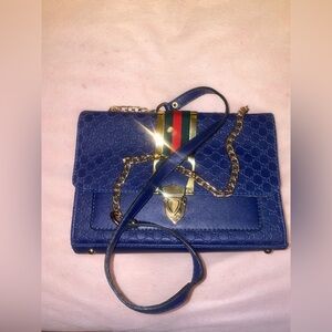 Blue Crossbody Bag with Gold Chain
